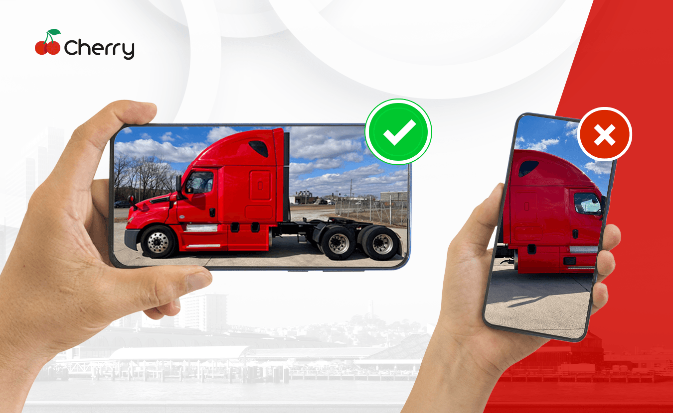 Side-by-side comparison of good and bad truck photos, with labels indicating good and bad.